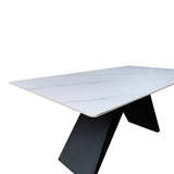 Masa de dining, marmura alba, piatra sinterizata, 180x90x75 cm