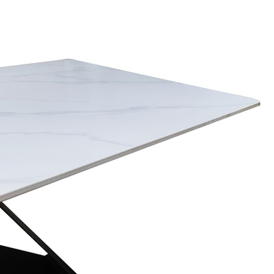 Masa de dining, marmura alba, piatra sinterizata, 180x90x75 cm, perspectiva suplimentara
