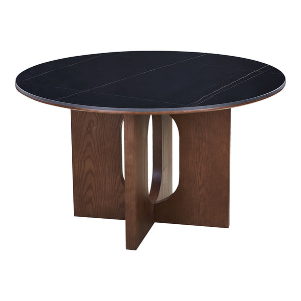 Masă de dining multifuncțională Merge, Piatră Sinterizată, Negru Marmură, Bază, Nuc, 130x75 cm