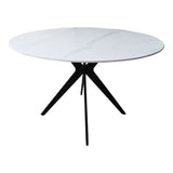 Masa rotunda cu aspect de marmura, piatra sinterizata/metal, negru, 120x76 cm - Alb