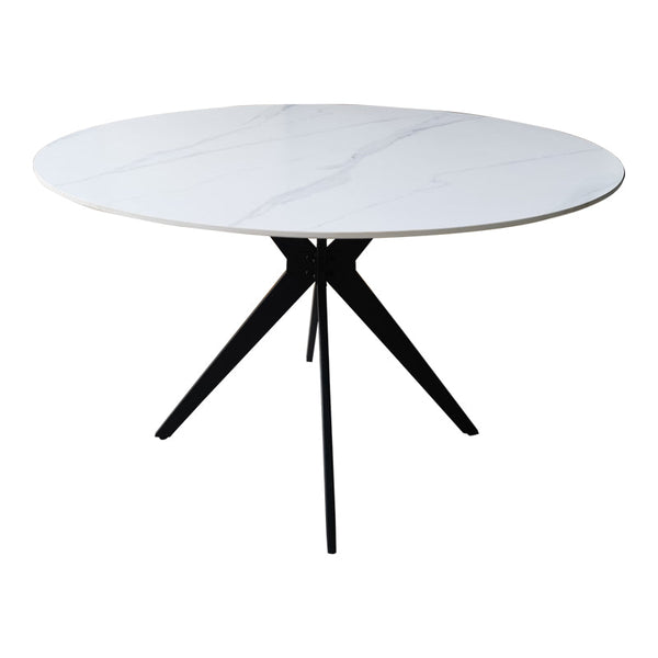 Masa rotunda cu aspect de marmura, piatra sinterizata/metal, negru, 120x76 cm