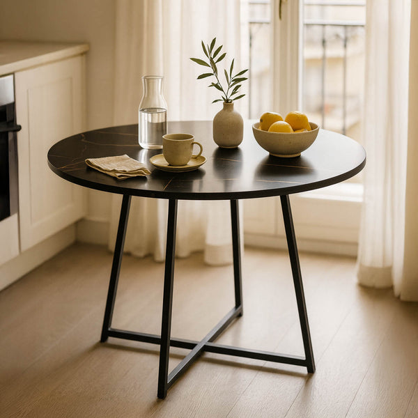 Masa de dining Sarah I, Marmura Neagra, Negre, 100x76 cm
