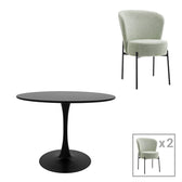 Masa de dining set 3 piese Balou-Houlian, negru-menta, D80x73 cm
