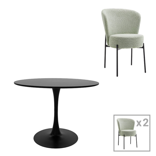 Masa de dining set 3 piese Balou-Houlian, negru-menta, D80x73 cm