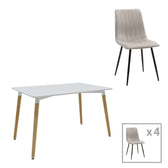 Masa de dining set 3 piese Natali-Noor, & lemn, Alb-Gri-Natural, 120x80x76 cm