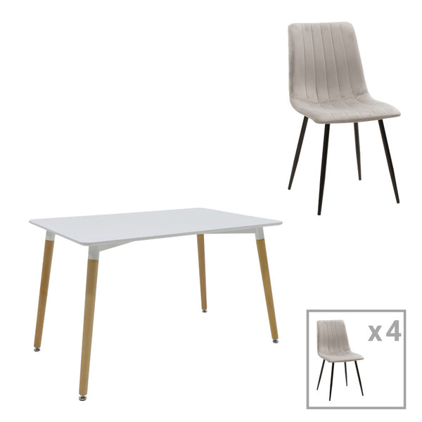 Masa de dining set 3 piese Natali-Noor, & lemn, Alb-Gri-Natural, 120x80x76 cm