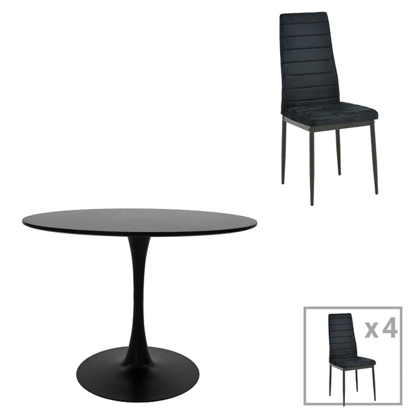 Masa de dining set 5 buc Balou-Parker, negru, și metal, 100x73 cm