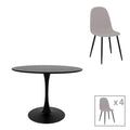 Masa de dining set 5 piese Bella-Balou, Negru-Gri, 120x73 cm
