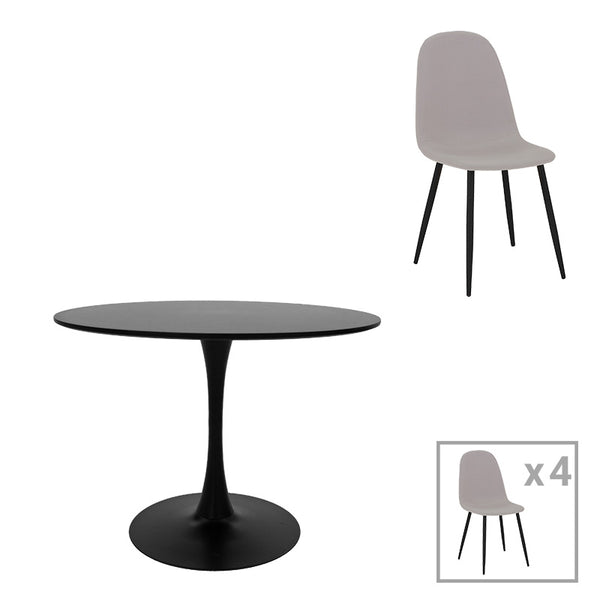 Masa de dining set 5 piese Bella-Balou, Negru-Gri, 120x73 cm