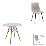 Masa de dining set 5 piese Julita Noor, Lemn, Alb-Gri, D80x76 cm