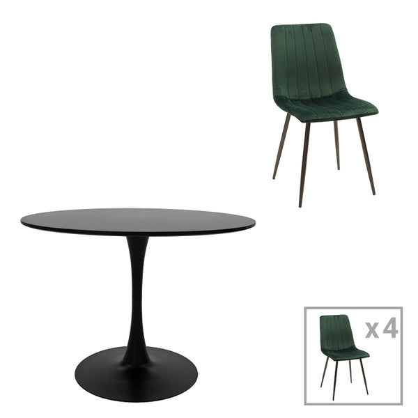 Masa de dining set Balou-Noor, negru-verde, D120x73 cm