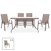 mobilier de gradina Masa de dining Valor-Calan, set 7 piese, metal-textilen maro 0x0 cm