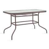 Masa de dining Valor-Calan, set 7 piese, metal-textilen, maro, 140x80x70 cm