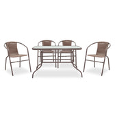mobilier de gradina Masa de dining Valor-Obbi set 7 bucati metal-pe Maro 0x0 cm