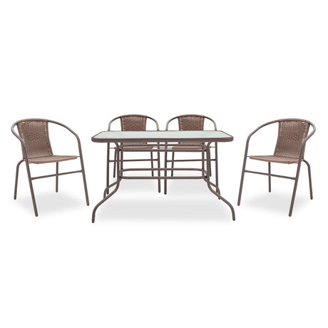 Masa de dining Valor-Obbi set 7 bucati metal-pe, Maro, 140x80x73 cm