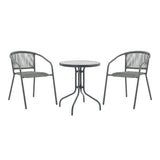 Masa de dining Watson-Lindaria set de 3 piese metal-antrenit sticla, Antracit, D60x70 cm