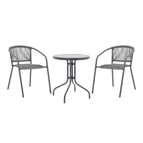 Masa de dining Watson-Lindaria set de 3 piese metal-antrenit sticla, Antracit, D60x70 cm