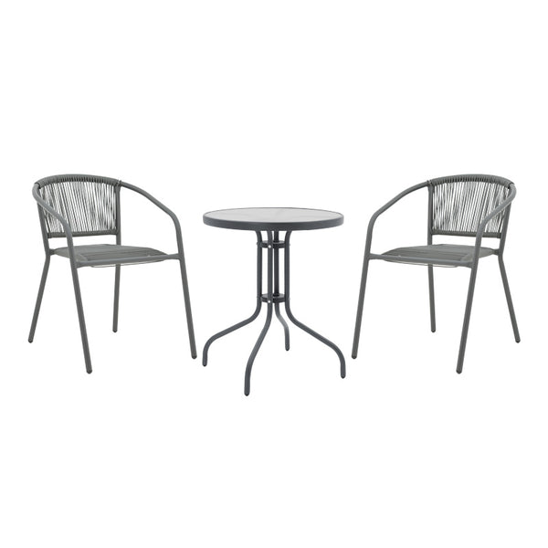 Masa de dining Watson-Lindaria set de 3 piese metal-antrenit sticla, Antracit, D60x70 cm