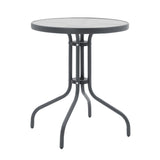 Masa de dining Watson-Lindaria set de 3 piese metal-antrenit sticla, Antracit, D60x70 cm