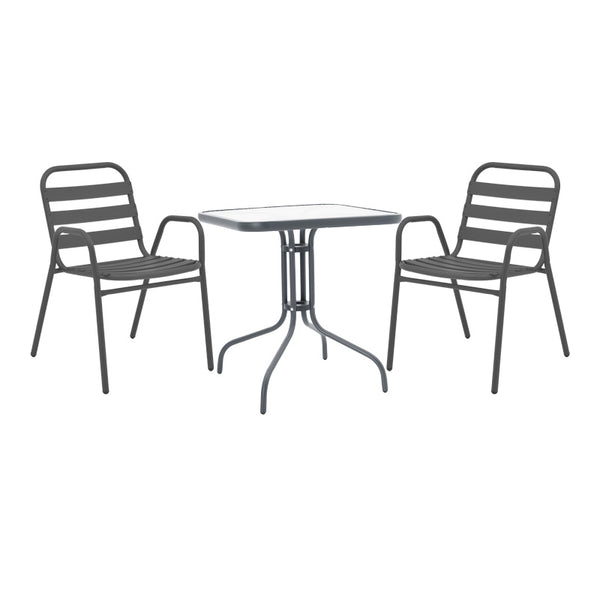 Masa de dining Watson-Sussie din metal-geam, antracit, 70x70x70 cm