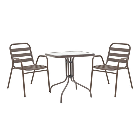 Masa de dining Watson-Sussie metal maro-sticla, 70x70x70 cm