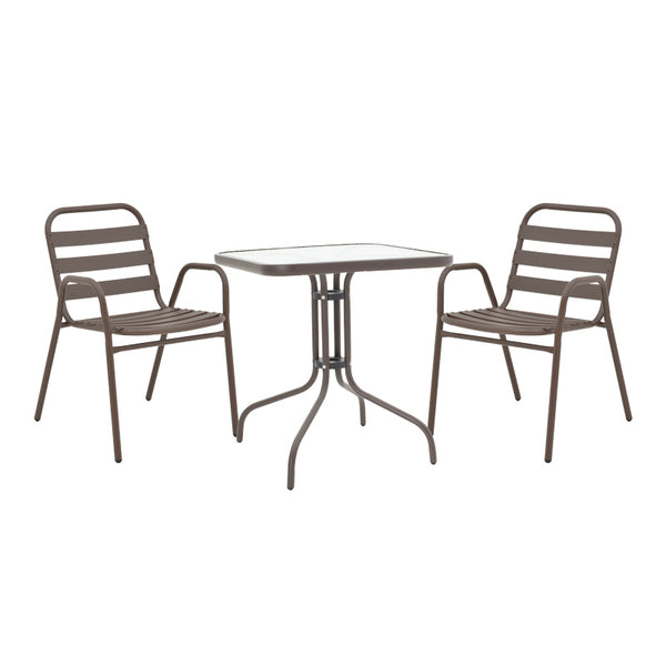 Masa de dining Watson-Sussie metal maro-sticla, 70x70x70 cm