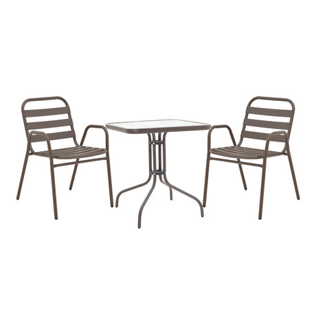 Masa de dining Watson-Sussie metalica maro-sticla, 60x60x70 cm