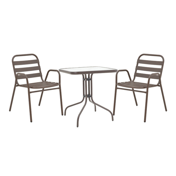Masa de dining Watson-Sussie metalica maro-sticla, 60x60x70 cm