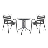 Masa de dining Watson-Sussie set de 3 piese din metal sticlat, antracit, D60x70 cm
