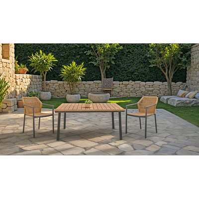mobilier de gradina Masa de gradina Griffith aluminiu si placaj negru si Natural 160x80x74 cm