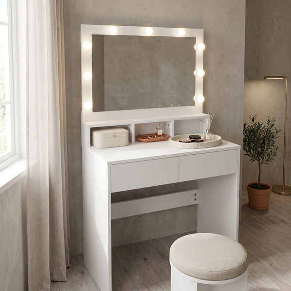 Masa de machiaj Vanity, MDF, Alb - Natural, 80x40x140 cm