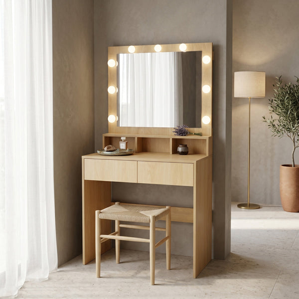 Masa de machiaj Vanity, MDF, Alb - Natural, 80x40x140 cm