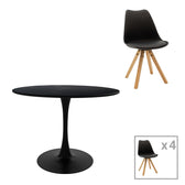 Masa de sufragerie Balou I-Caron Un set de 5, negru-Natural 120x75 cm