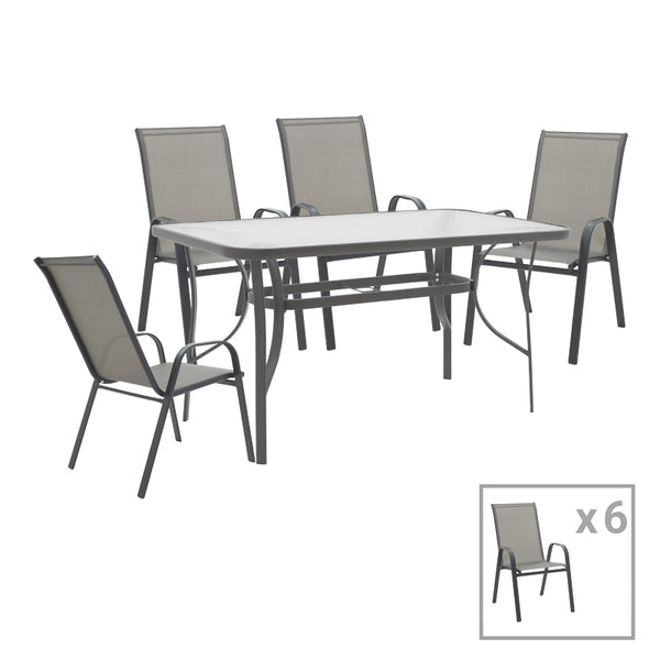 Masa de sufragerie Calan-Ensure set de 7 metal antracit inchis si textil, antracit, 140x80x70 cm