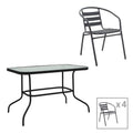 mobilier de gradina Masă de sufragerie cu funcție de dining Valor-Tade, Set 5 piese, Metal negru-Glas, 110x60x70 cm