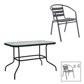 mobilier de gradina Masă de sufragerie cu funcție de dining Valor-Tade, Set 5 piese, Metal negru-Glas, 110x60x70 cm