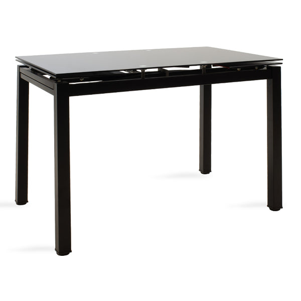 Masa de sufragerie extensibila Finn sticla 8mm picioare, negre, 110-170x70x75 cm