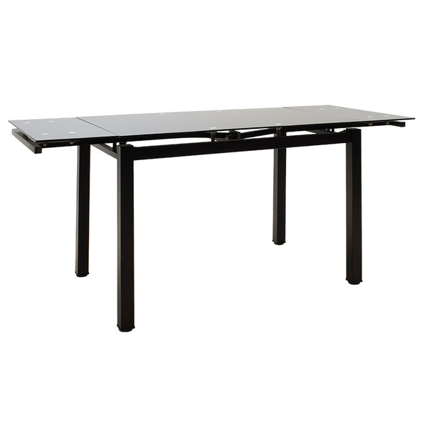 Masa de sufragerie extensibila Finn sticla 8mm picioare, negre, 110-170x70x75 cm
