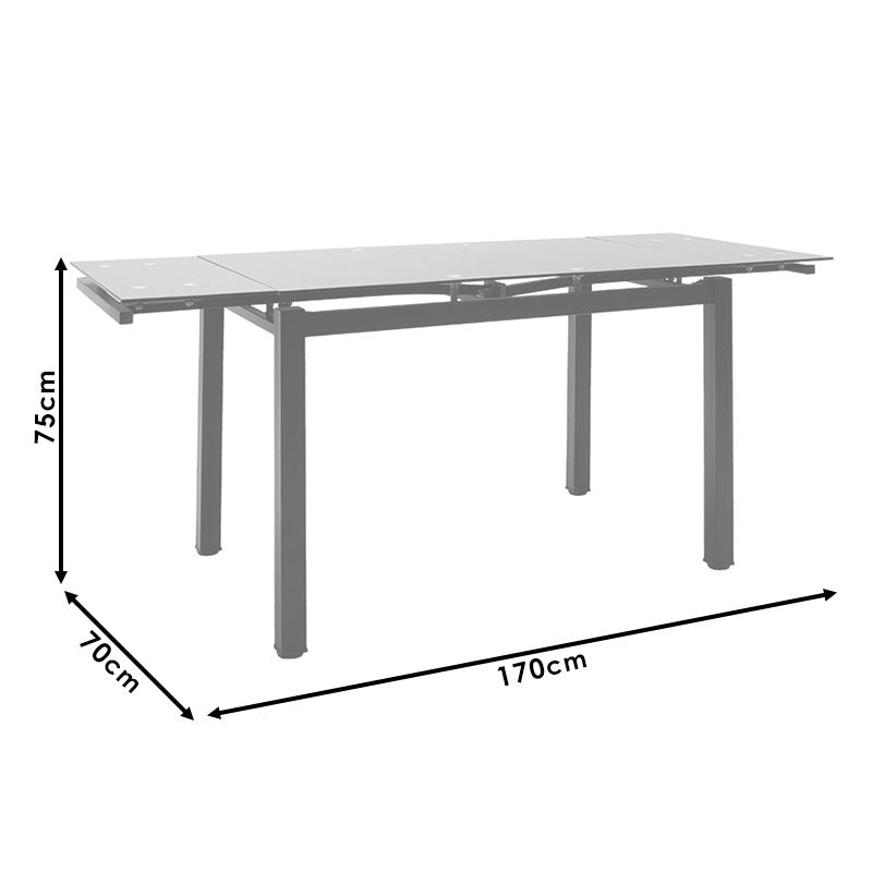 Masa de sufragerie extensibila Finn sticla 8mm picioare, negre, 110-170x70x75 cm
