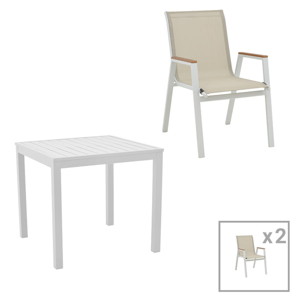 Masa de sufragerie Kliton - Azelie set de 3 aluminiu, alb, 80x80x74 cm