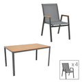 mobilier de gradina Masa de sufragerie Nares-Azelie C set 5 aluminiu antracit si textilena cu placaj Natural 140x80x72 cm