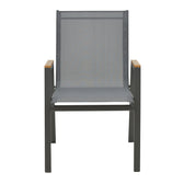Masa de sufragerie Nares-Azelie C set 5 aluminiu antracit si textilena cu placaj, Natural, 140x80x72 cm, foto produs