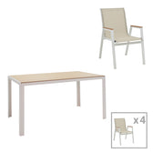 mobilier de gradina Masa de sufragerie Nares-Azelie Un set de 5 alb aluminiu si placaj Natural 140x80x72 cm