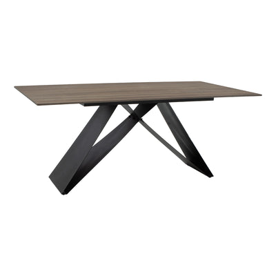 masa dining Masă de sufragerie Sabrina cu suprafață din piatră sinterizată, Material: Imitație nuc și metal negru, 180x90x75