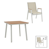 mobilier de gradina Masa de sufragerie Synergy-Azelie set 3 alb aluminiu si placaj Natural 80x80x74 cm