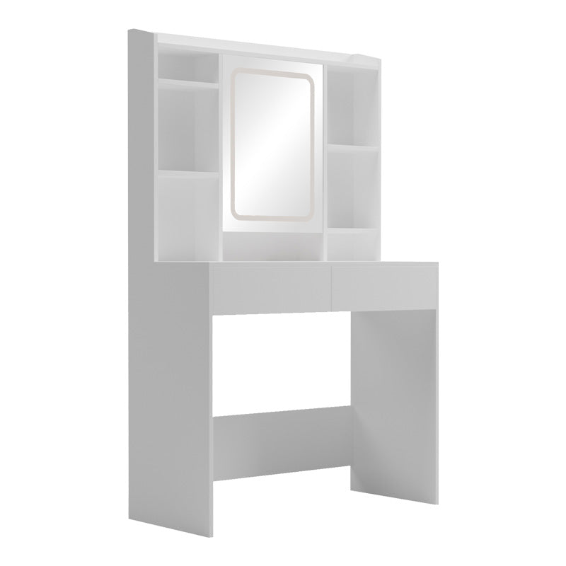 Masa de toaleta cu LED Efilia, Lemn, Alb, 90x40x145 cm