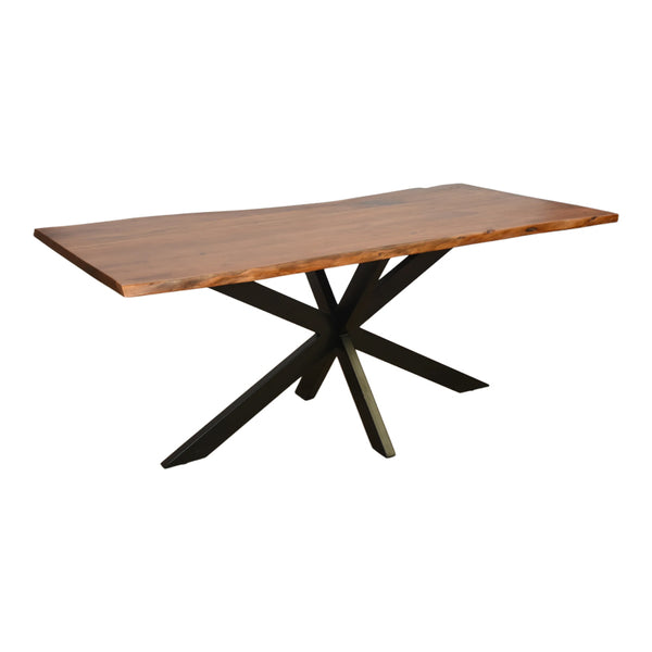 Masă din lemn masiv Lenoua, Lemn Acacia & Metal, Nuc, 180x90x76 cm
