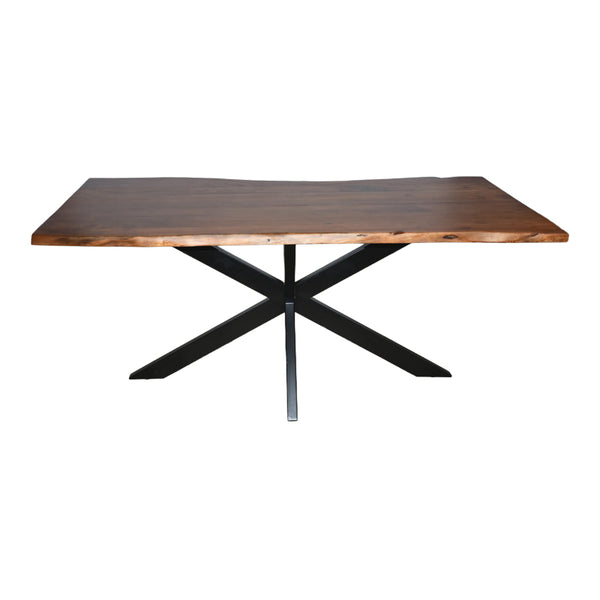 Masă din lemn masiv Lenoua, Lemn Acacia & Metal, Nuc, 180x90x76 cm
