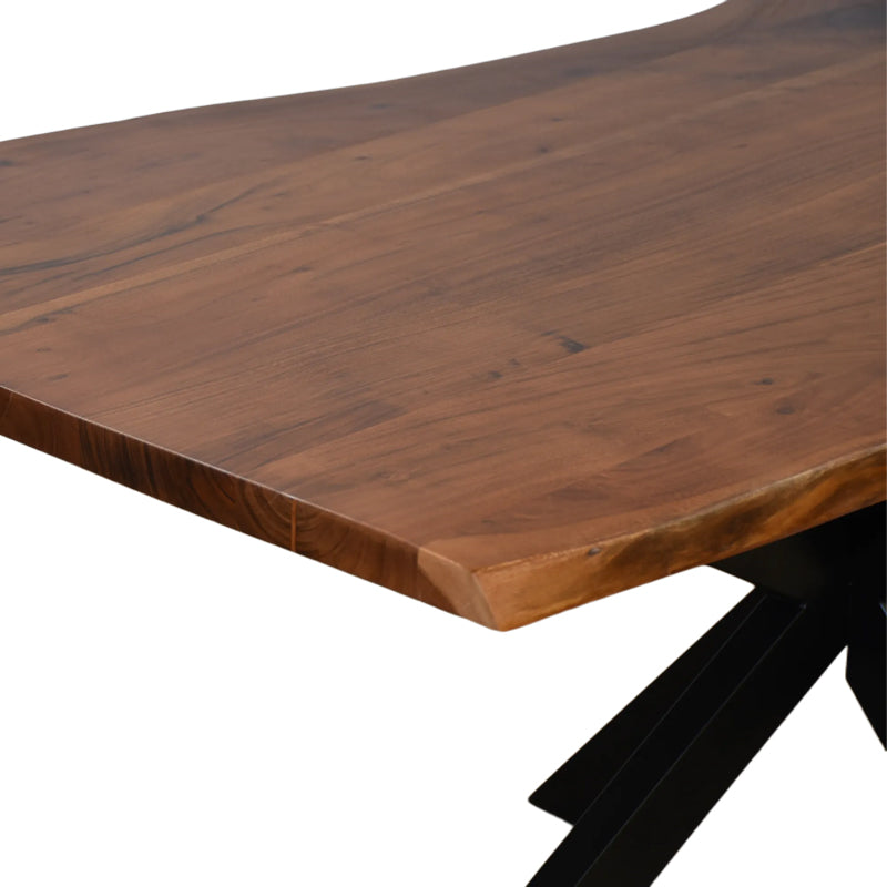 Masă din lemn masiv Lenoua, Lemn Acacia & Metal, Nuc, 180x90x76 cm, detaliu produs