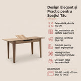 Masă Dining Adore, Design Modern, Extensibilă, 120–150 cm, 120x70x75 cm - Lemn Natural